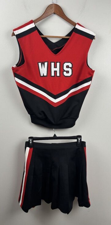 Varsity Dresses & Skirts - Vtg 80’s VARSITY Red/Black School Cheerleader Uniform Top & Skirt Cheer Costume